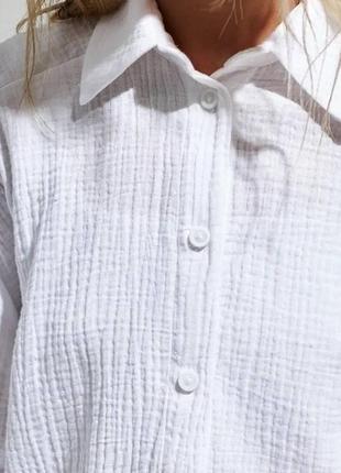 Женская летняя рубашка длинный рукав из муслина3 фото