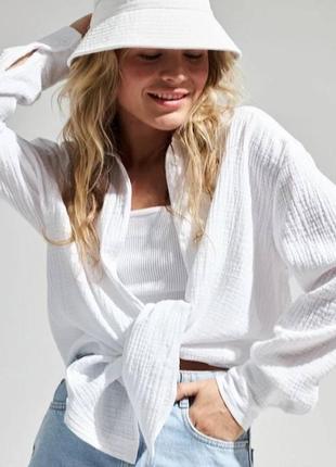 Женская летняя рубашка длинный рукав из муслина4 фото