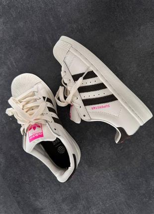 Адидас суперстар крем кеды кожаные adidas superstar cream / black / pink3 фото