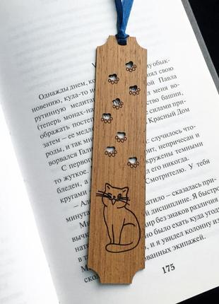 Деревянная закладка для книг "котик"6 фото