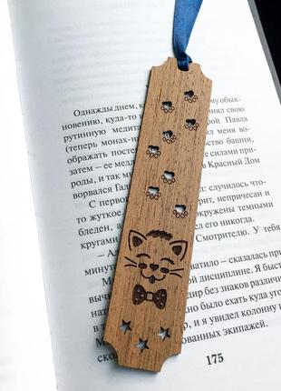 Деревянная закладка для книг "котик"5 фото