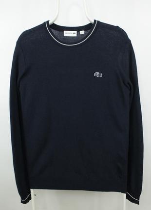 Легенький вовняний светр кофта lacoste navy wool slim fit crew neck sweater pullover