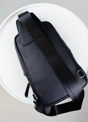 Чоловіча чорна шкіряна сумка слінг із натуральної шкіри, сумка через плече4 фото