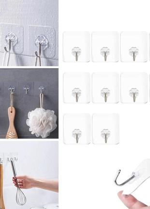 Комплект із 10 гачків із нержавіючої сталі на липучці для кухні ванної без свердління стін | 86586