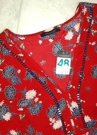 1+1=3 красивая красная блуза блузка цветочный принт primark, размер 52 - 546 фото