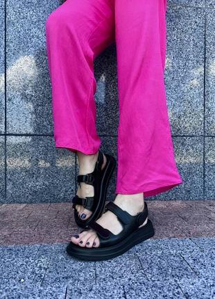Босоножки сандали натуральная кожа черные на липучках кожаные на высокой подошве платформе танкетке4 фото