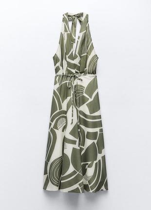 Платье с принтом и воротником хальтер от zara, размер s, l*4 фото