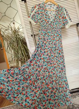 Стильное качественное фирменное платье, миди, ткань штапель, декор кружево прошва, от zara,7 фото