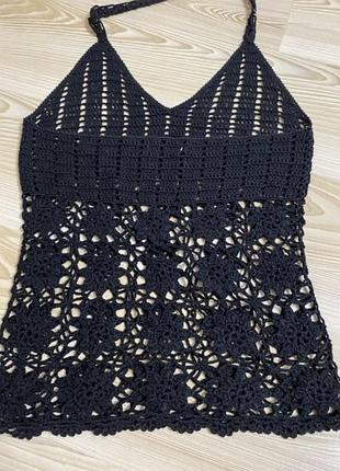 Чёрный модный топ майка кроше 44-46 размер
