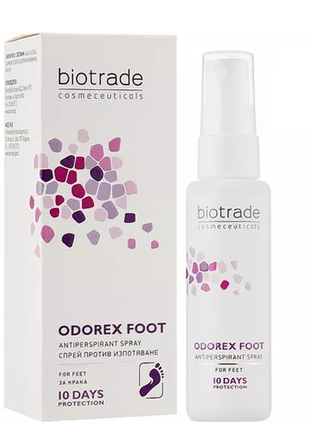 Антиперспірант-спрей для ніг із посиленою тривалою дією biotrade odorex foot antiperspirant spray, 40 ml1 фото