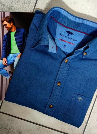 Мужская элегантная  хлопоковая  рубашка finch- hatton cashmere feeling германия в синем цвете размер xl