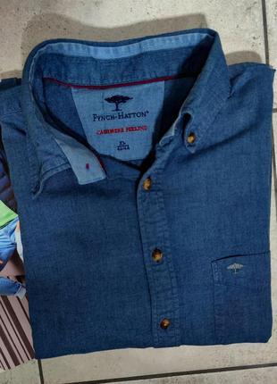 Мужская элегантная  хлопоковая  рубашка finch- hatton cashmere feeling германия в синем цвете размер xl5 фото