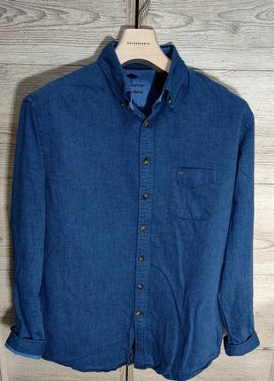 Мужская элегантная  хлопоковая  рубашка finch- hatton cashmere feeling германия в синем цвете размер xl2 фото