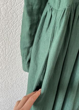 Льняное зеленое платье миди в стиле бохо moonlinen3 фото