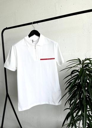 Мужская футболка хлопковая белая prada 100% cotton / прада летняя одежда8 фото
