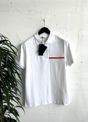Мужская футболка хлопковая белая prada 100% cotton / прада летняя одежда3 фото