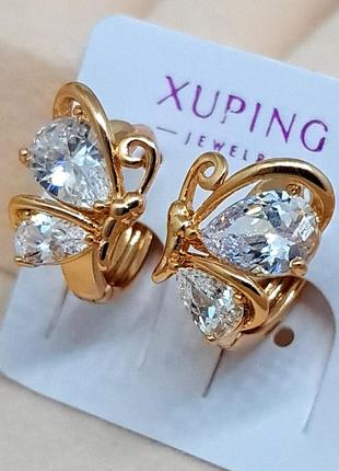 Cережки метелики з медичного золота xuping, застібка кільця, с-36922 фото