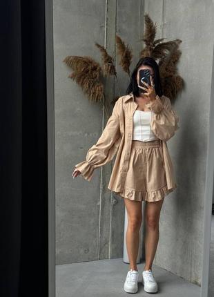 Женский летний костюм из льна (шорты + рубашка)