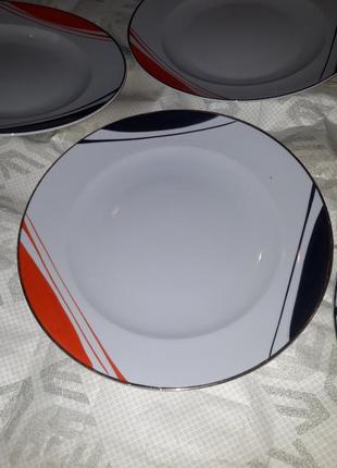 Тарелки столовые абстракция барановка 5 шт 60 фарфор кант позолота2 фото