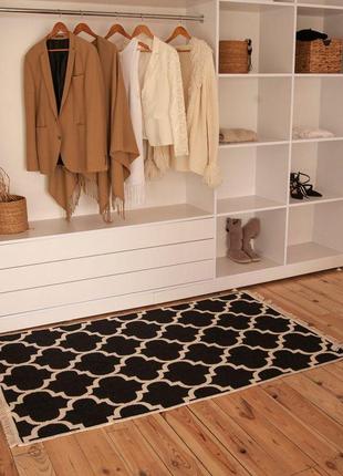 Чорно-білий прямокутний килим без ворсу, розмір 80x200