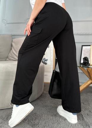 Жіночі чорні широкі літні штани карго з кишенями xl 2xl xxl 3xl 4xl1 фото