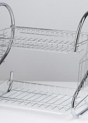 Сушарка для посуду (2 ярусу) з пластиковим підносом 44см*54см*77см а-плюс 11545 фото