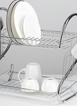 Сушарка для посуду (2 ярусу) з пластиковим підносом 44см*54см*77см а-плюс 11546 фото
