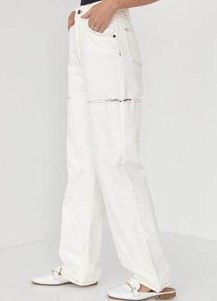 Женские прямые джинсы с разрезами на бедрах, белые молочные джинсы с разрезами по бокам zara4 фото