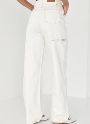 Женские прямые джинсы с разрезами на бедрах, белые молочные джинсы с разрезами по бокам zara6 фото