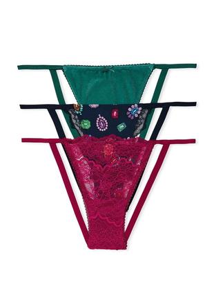 Набор трусиков 3-pack charm v-string panties виктория секрет оригинал