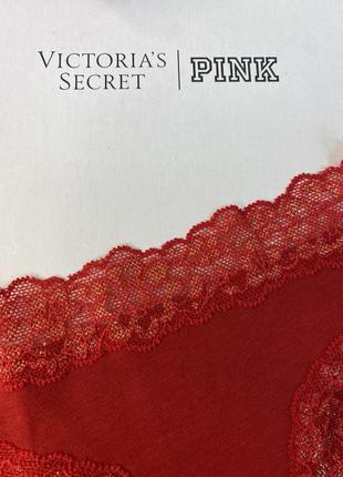 Трусики бикини victoria's secret xs s m  хлопковые с кружевом красные оригинал виктория сикрет4 фото