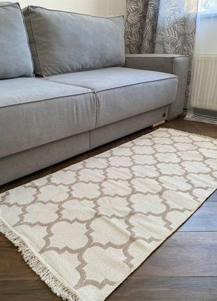 Бежевий прямокутний килим без ворсу, розмір 80x3002 фото