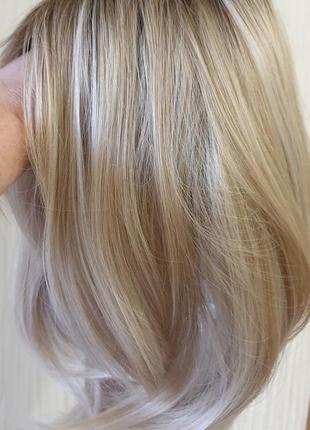 Перука затемнені корні блонд пряме волосся4 фото