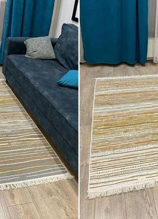 Коричневий килим в полоску, двосторонній і без ворсу, розмір 80x1502 фото