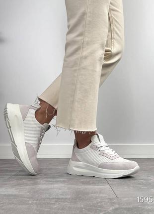 Кросівки жіночі «dorto» з натуральної шкіри в сіро-білому кольорі3 фото