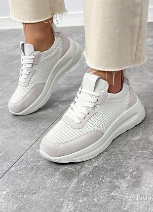 Кросівки жіночі «dorto» з натуральної шкіри в сіро-білому кольорі2 фото