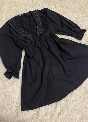 Платье zara с кожаным воротником