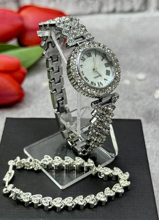Набір срібного кольору: браслет та годинник (100710)3 фото