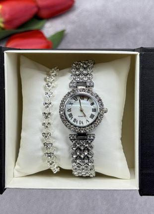 Набір срібного кольору: браслет та годинник (100710)