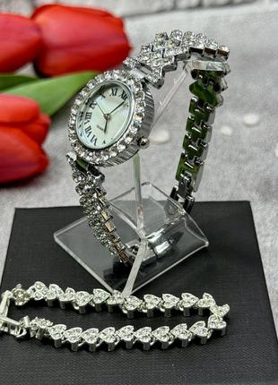 Набір срібного кольору: браслет та годинник (100710)4 фото