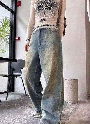 Джинси в стилі acne studio широкі оверсайз брудні рвані