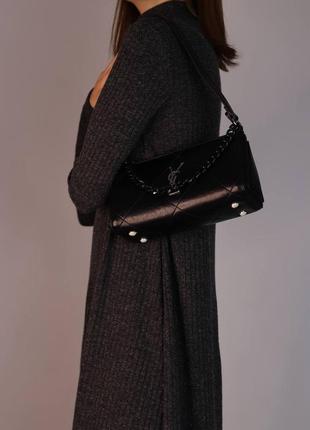 Фирменная женская сумка yves saint laurent  мягка черная бренд лоран на плече премиум люкс4 фото