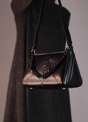 Фирменная женская сумка yves saint laurent  мягка черная бренд лоран на плече премиум люкс3 фото