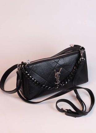 Фирменная женская сумка yves saint laurent  мягка черная бренд лоран на плече премиум люкс6 фото