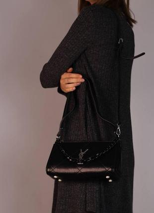 Фирменная женская сумка yves saint laurent  мягка черная бренд лоран на плече премиум люкс5 фото