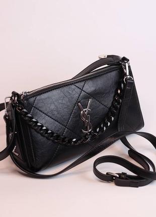 Фирменная женская сумка yves saint laurent  мягка черная бренд лоран на плече премиум люкс9 фото