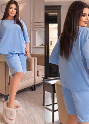 Домашний велюровый костюм с футболкой с нашивкой с шортами с карманами одежда для дома