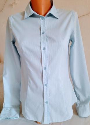 Рубашка нежно- голубого цвета в полоску от бренда оstin
