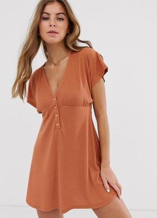 Стильное короткое платье мини трапеция в рубчик легкая pull & bear 36/s