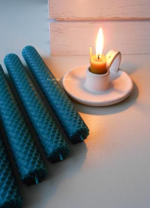 Свічки з вощини, воскова свічка, свічки 20 см, новорічні свічки, смарагдовий